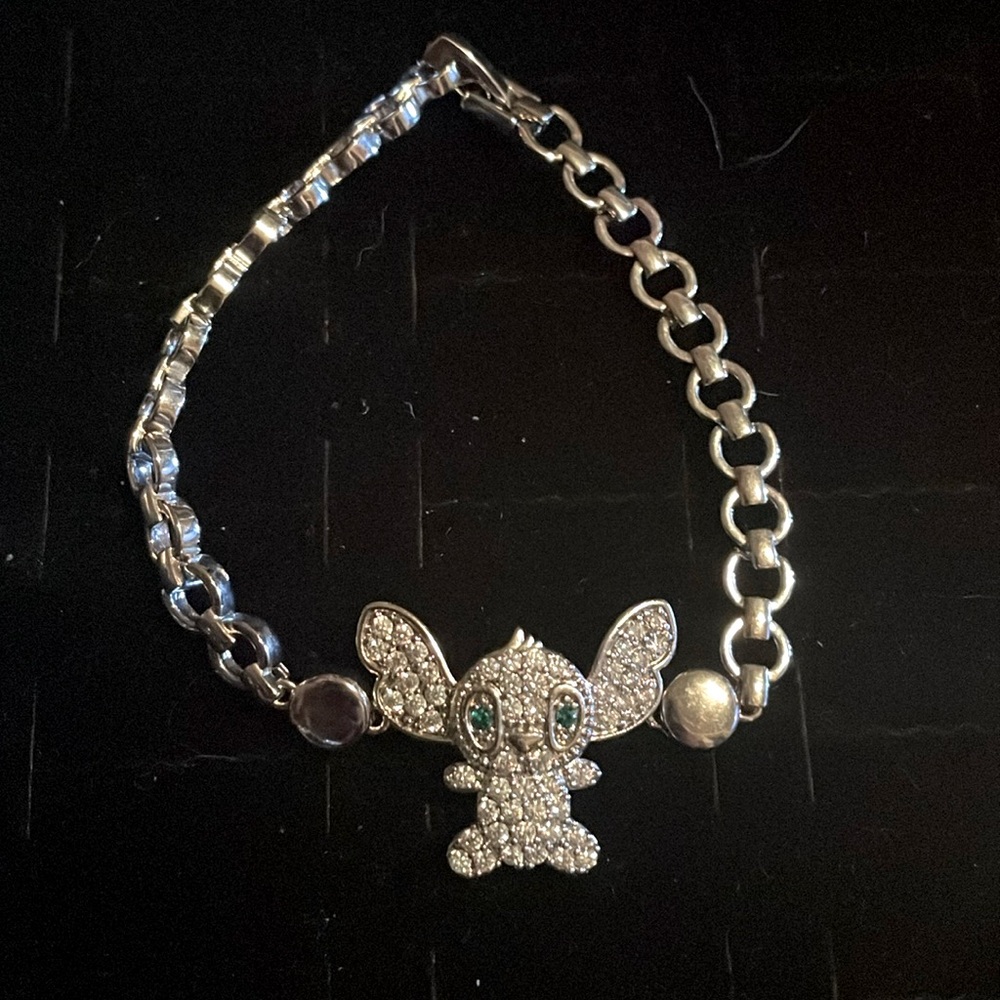 Stitch crystal silver bracelet non tarnish